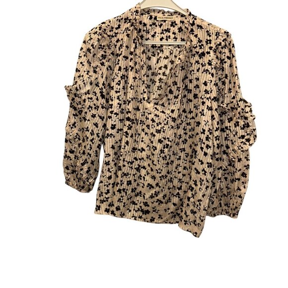ulla johnson cream black floral print ruffle trimmed sleeves tunic top 6 - Picture 1 of 5